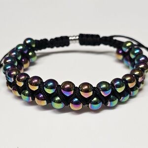 Double-row Rainbow Hematite macrame adjustable bracelet